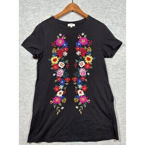 Umgee Women's S Black Floral Embroidered‎ Mini Dress Embroidered Boho